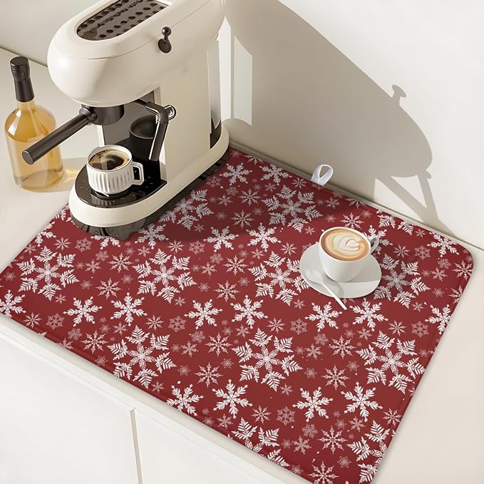 Christmas Dish Drying Mat for Kitchen Counter 24x18 Inch Xmas Snowflake Drying - Image 6
