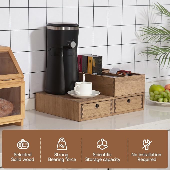 KIRIGEN Wooden Coffee Station Organizer 2-Piece Set - Image 2