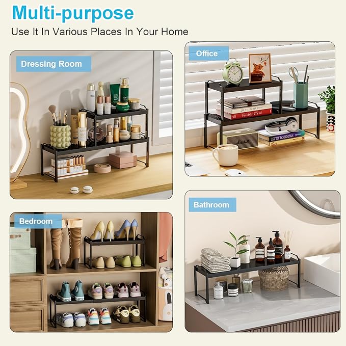 15.5 to 25.5 Inch Expandable Kitchen Cabinet Organizer Shelf, 2 Pack 30 LBS - Image 8