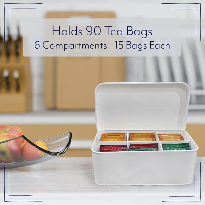 AuldHome Design Farmhouse Tea Bag Box, Vintage Retro Style Enamelware Tea - Image 3
