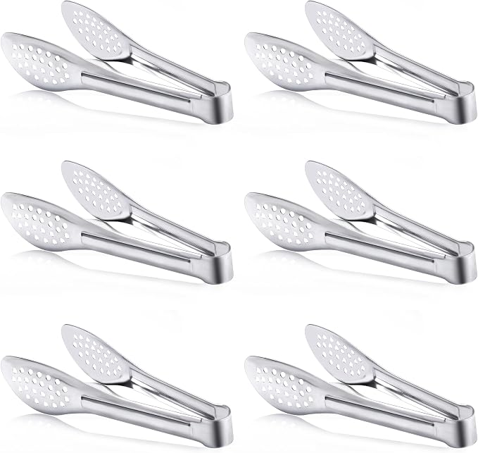 6 Pack Buffet Tongs, Stainless Steel Serving Tongs Serving Utensils 7Inch by Must-havesForYourKitchen