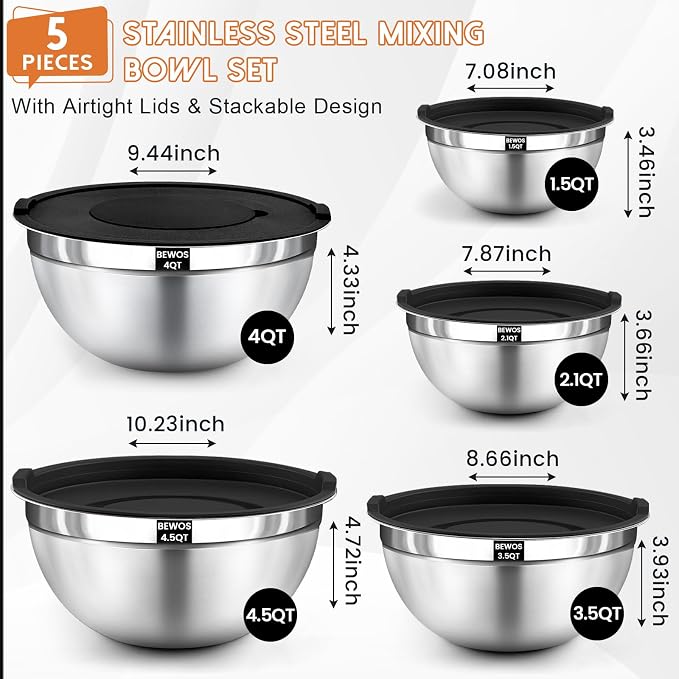 BEWOS Mixing Bowls with Lids Set - Image 2