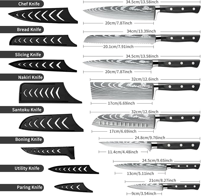 MDHAND Chef Knife Set with Roll Bag, High Carbon Stainless Steel Japanese - Image 2