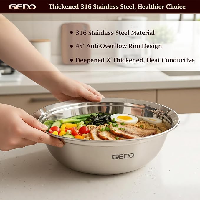 GEDO Stainless Steel 3pcs, Nesting Design, Professional Kitchen Bowls - Image 2