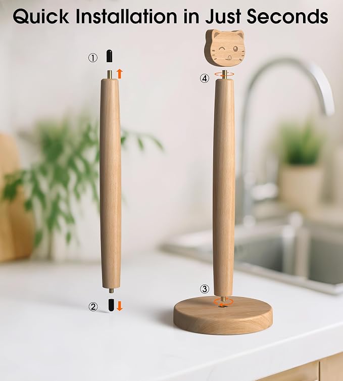 KitchLife Cute Wooden Paper Towel Holder Countertop - Image 5