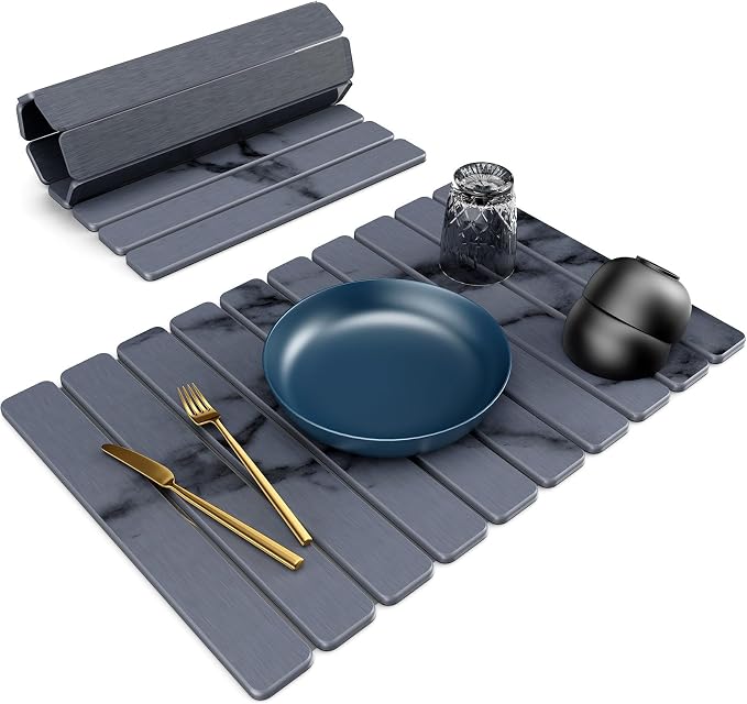 Large Stone Dish Drying Mat for Kitchen Counter, Collapsible Quick Dry Stone by Incenseburner