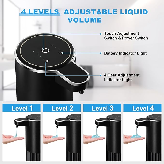 RYTOXILO Automatic Soap Dispenser, 2 Pack Black Touchless Liquid Soap Dispenser - Image 3