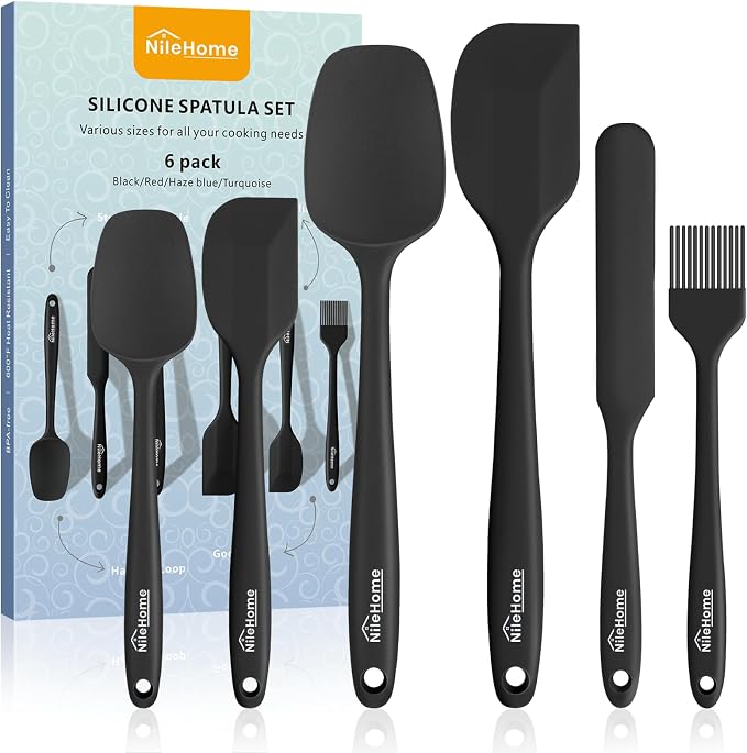 NileHome Silicone Spatula Set, 6 Pieces Food Grade Kitchen Utensils by NileHome