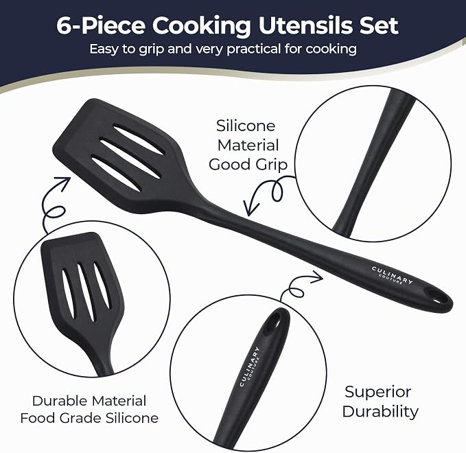 Culinary Couture Black Silicone Kitchen Utensils Set of 6, Non-Stick - Image 2