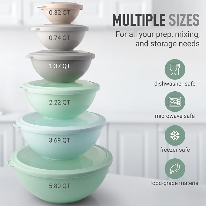 Zulay Kitchen 12 Piece Plastic Nesting Mixing Bowl Set - Image 3