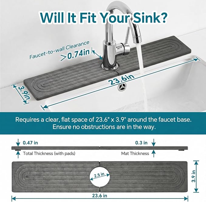 Stone Faucet Mat for Kitchen Sink-Diatomite Drying Stone Mat& Sink Protector - Image 2