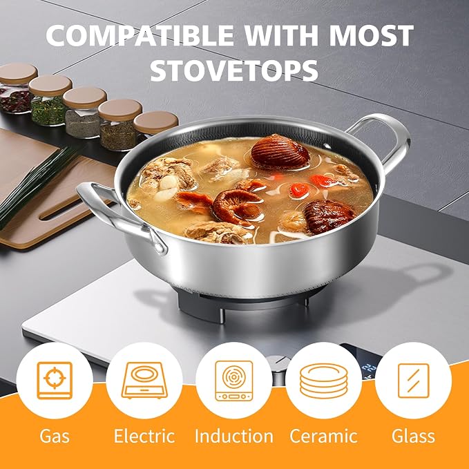 Toutrop Stainless Steel 7QT Saute Pan 14 Inch Deep Frying Pan - Image 4
