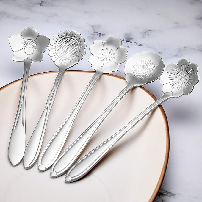 Chengu 8 Pieces Flower Coffee Tea Spoons Stainless Steel Sugar Spoons Tea Party - Image 4