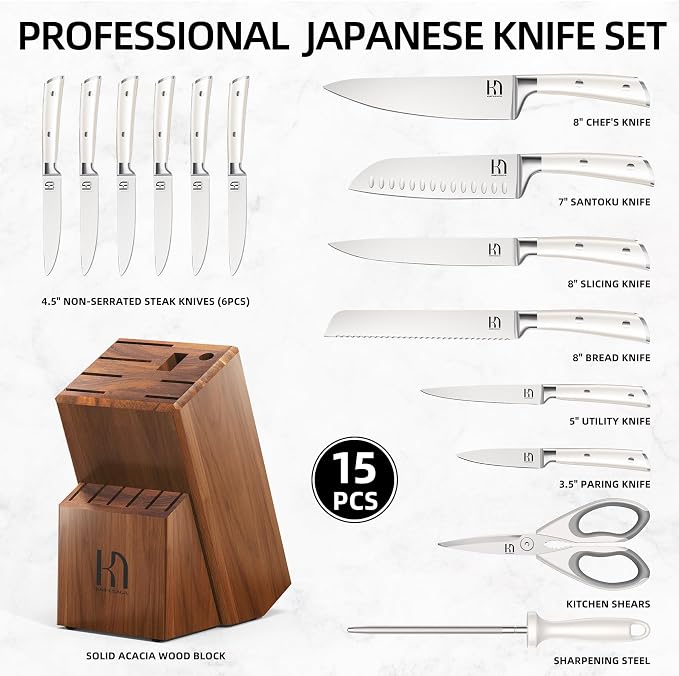 Knife Set, Premium 15 Piece Japanese High Carbon Stainless Steel Knives Set - Image 5