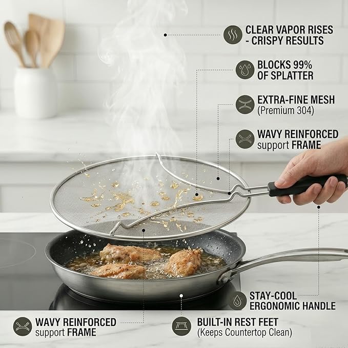 Splatter Screen for Frying Pan 3-Piece Set - Image 4