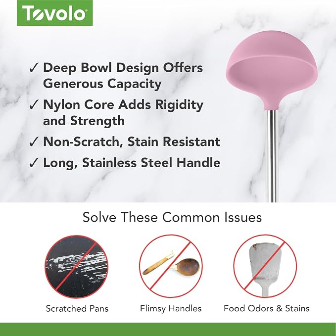 Tovolo Silicone Ladle with Stainless Steel Handle Pink Sorbet Soup Ladle Large - Image 3
