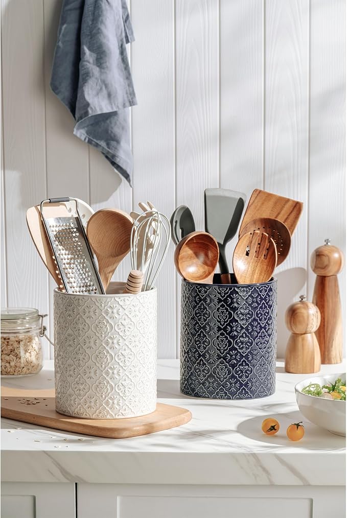 Kitchen Utensil Holder, 6x7 inch Large Ceramic Utensil Holder - Image 4