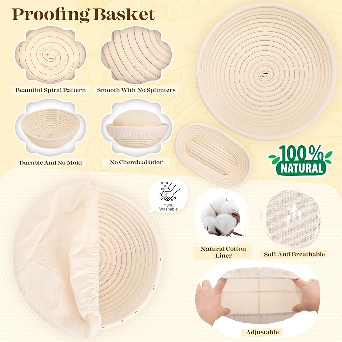 Sourdough Bread Baking Supplies, Sourdough Starter Kit, Bread Proofing Basket - Image 5