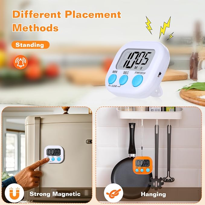 12 Pack Digital Kitchen Timers for Cooking, Small Magnetic Countdown Classroom - Image 4
