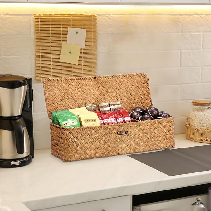 Hipiwe Handwoven Wicker Basket Box Rectangular Wardrobe Home Organizer - Image 5