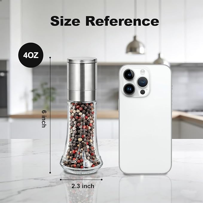Aelga Salt and Pepper Grinder Set - 4oz Glass Manual Pepper Mill - Image 4