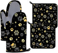 Gold Dog Paw Print Oven Mitts and Pot Holders Sets Heat Resistant 4Pcs by ANTJOO