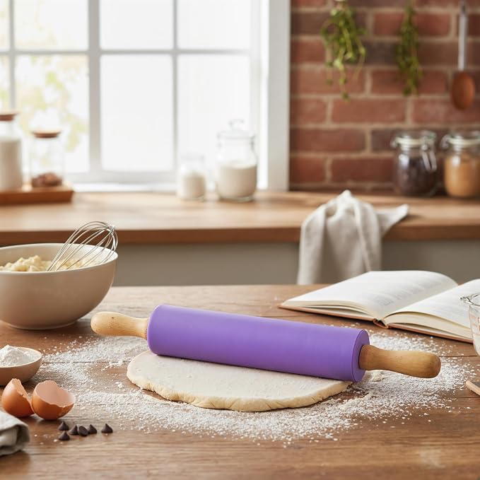 Koogel Rolling Pin for Baking, 12 Inch Non-Stick Silicone Surface, Wooden - Image 5