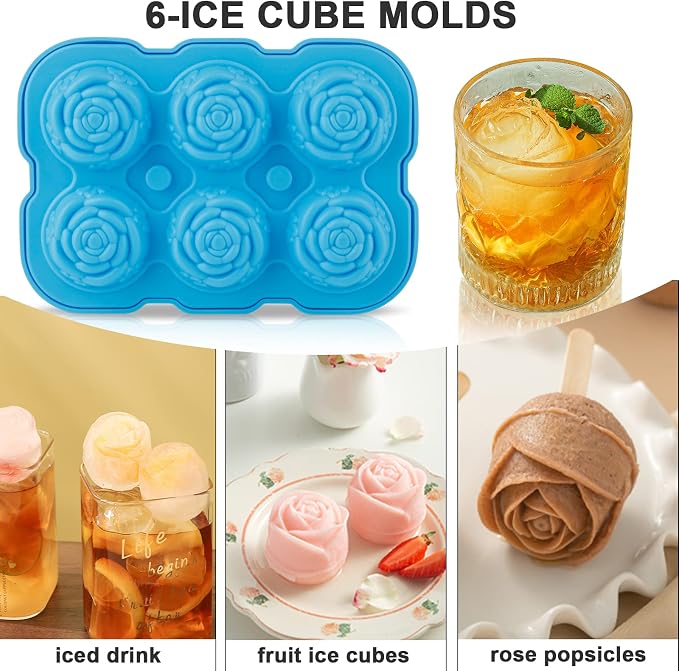 Ice Cube Tray, Mikiwon 2 inch Rose Ice Cube Trays - Image 4