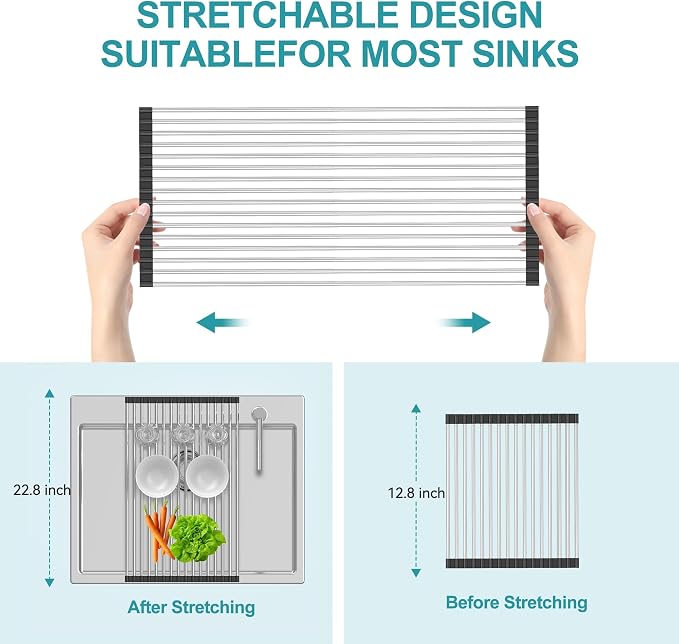Extra Large Expandable Roll Up Dish Drying Rack, Over The Sink Drying Rack Sink - Image 3