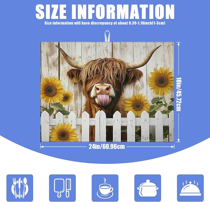 Sunflower Highland Cow Dish Drying Mat - Image 2