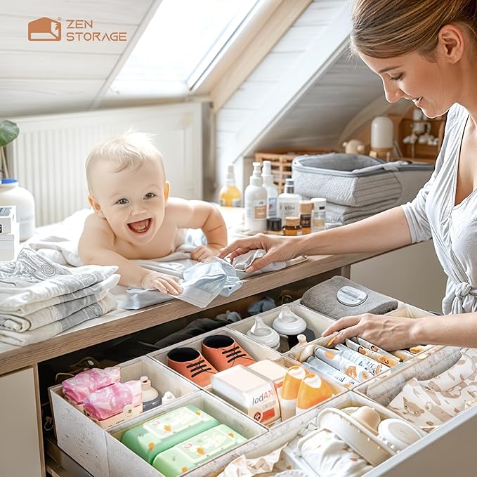 Cotton Linen Drawer Organizer for Baby Clothes, Premium Foldable Storage Bins - Image 4