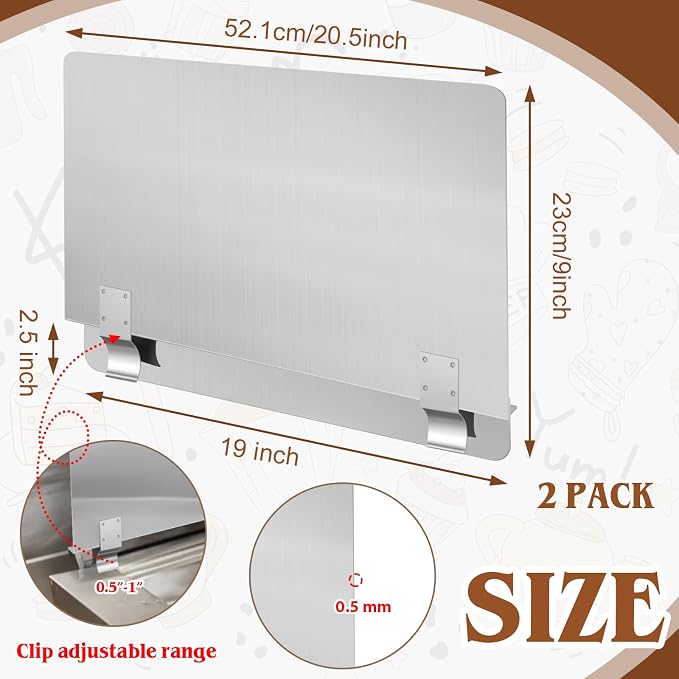 Ferraycle 2 Pack 20-1/2" W x 9" H 304 Stainless Steel Fryer Splash Guard - Image 2