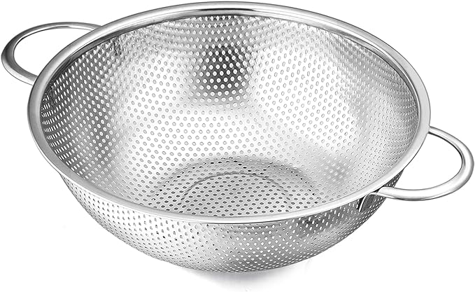 E-far Stainless Steel Colander, 3-Quart Micro-Perforated Metal Colander Strainer by E-far