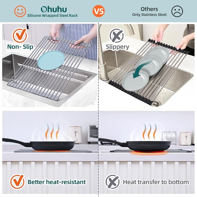 Ohuhu Roll Up Dish Drying Rack, Over The Sink Multipurpose Roll-Up Dish Racks - Image 6
