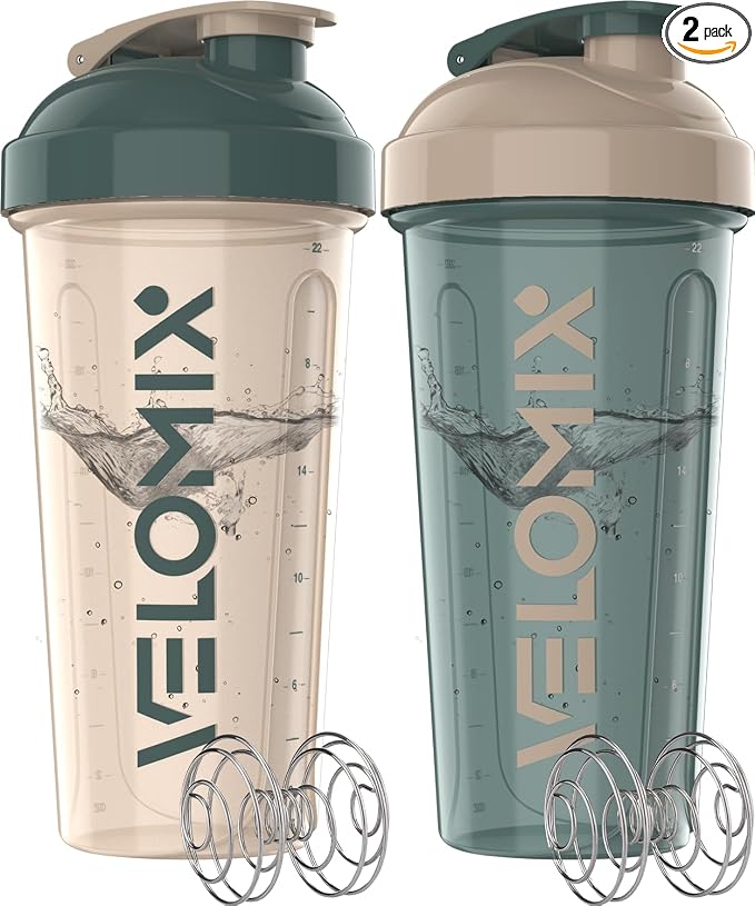 VELOMIX -2 Pack- 28 oz Protein Shaker Bottles by VELOMIX