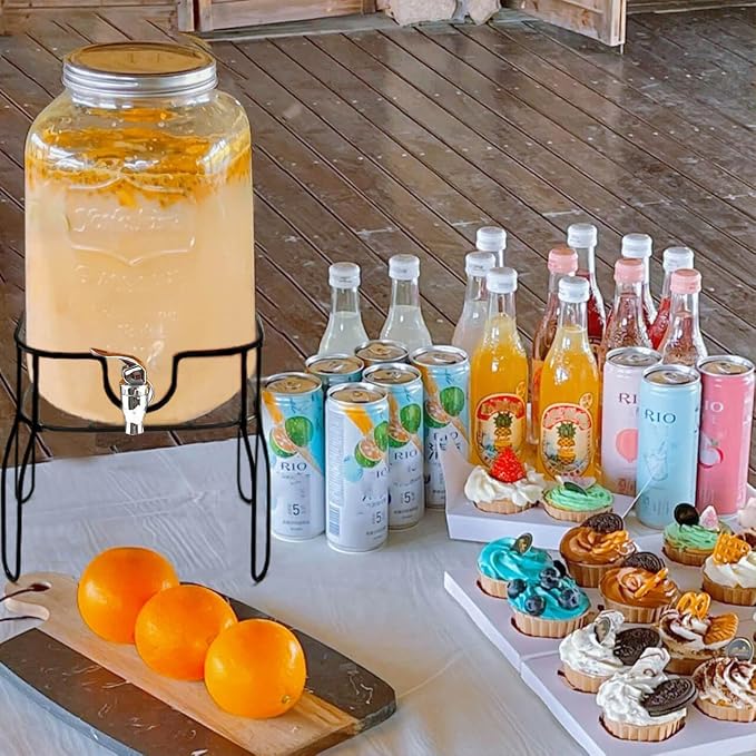 2 Gallon Drink Dispenser with 2 Press Type Spigot, Sun Tea Glass Mason Jar - Image 5