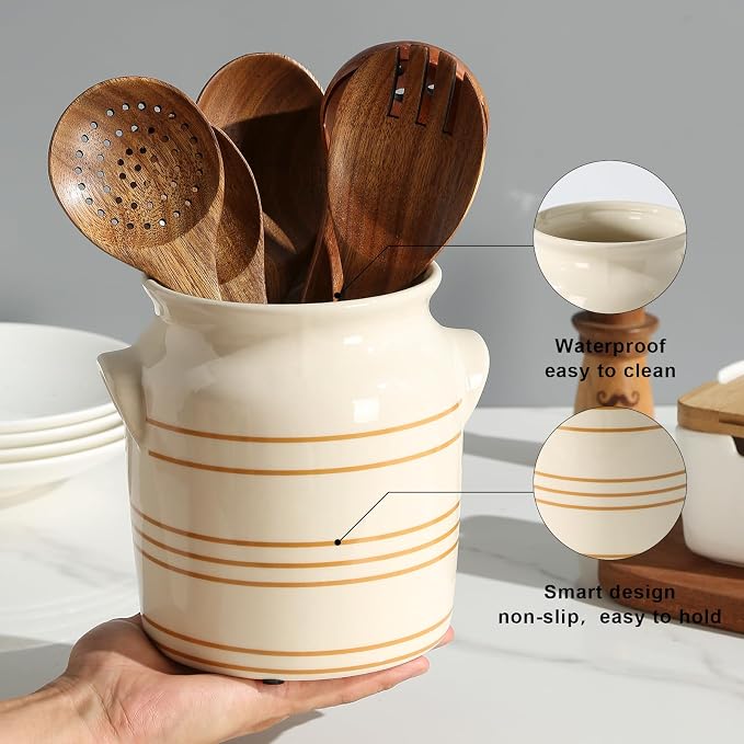 Ceramic Farmhouse Kitchen Utensil Holder - Image 3