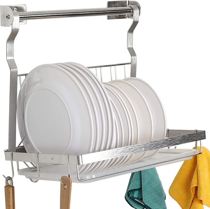 TQVAI Over Sink Dish Drainer Drying Rack, Stainless Steel Foldable Wall Mounted by TQVAI