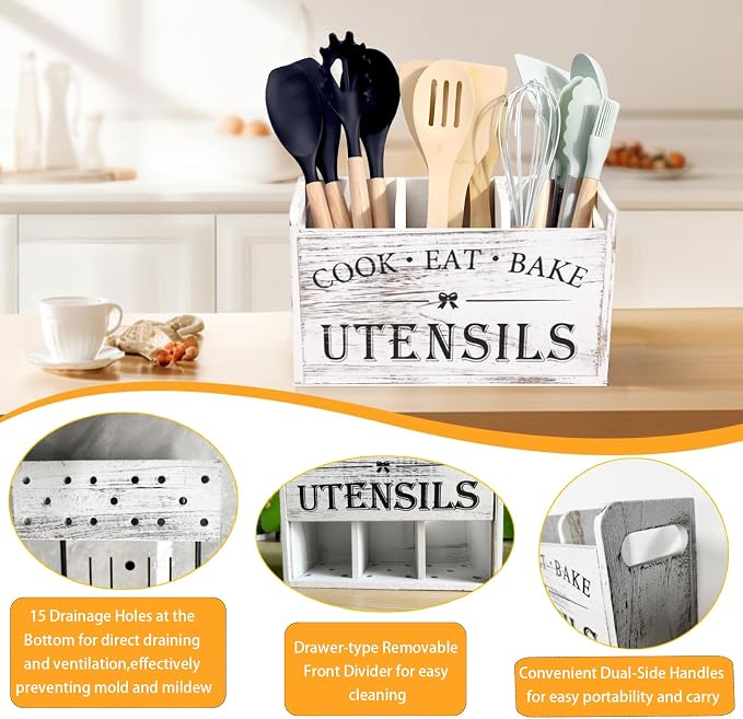 Utensil Holder, Wooden Utensil Holder - Image 5