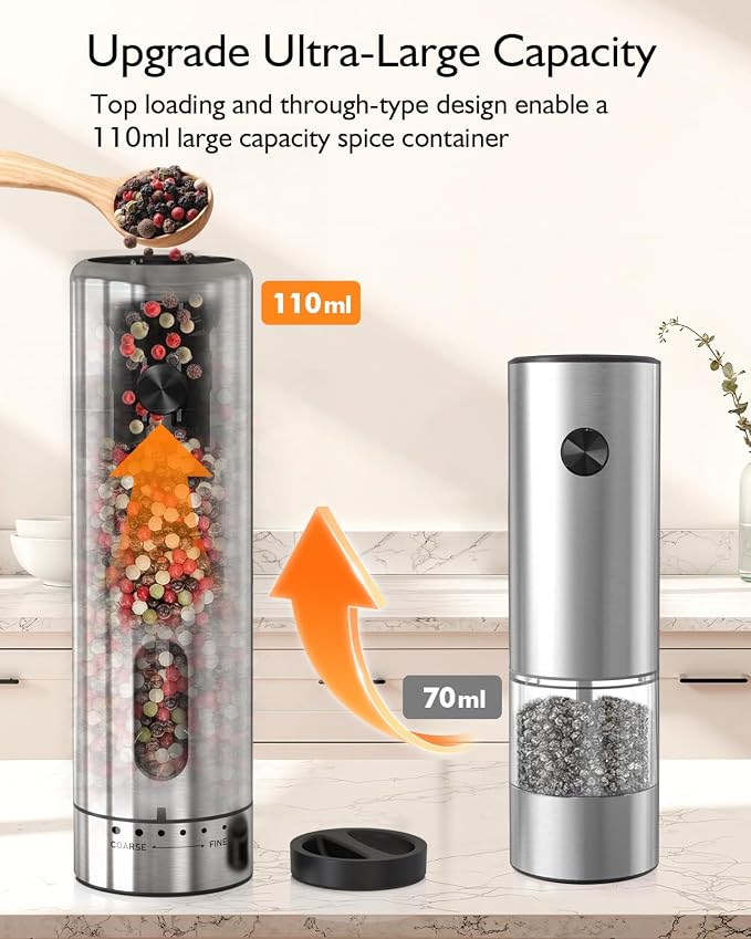 Electric Salt and Pepper Grinder Set, Upgraded 2-Speed Setting, External 6 - Image 6