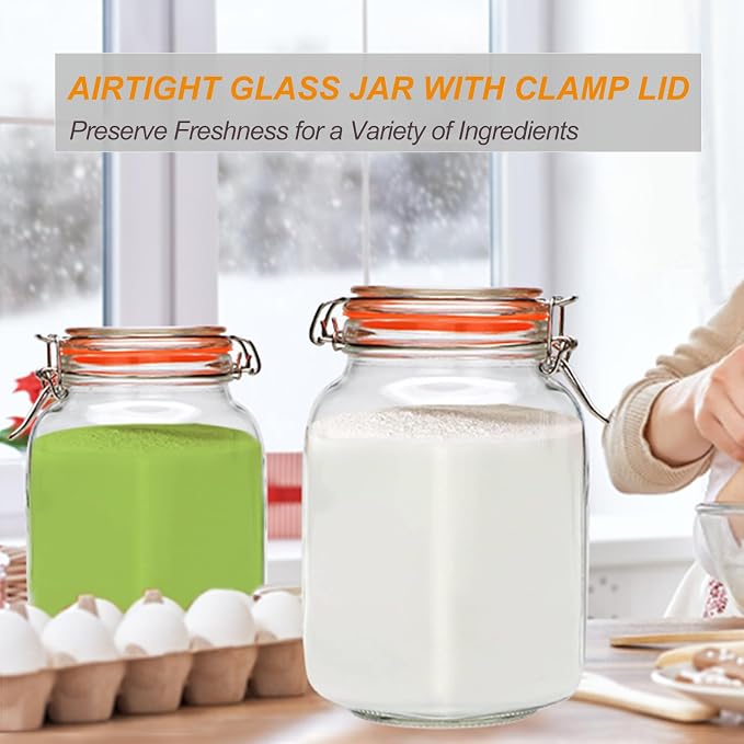 50oz Glass Jars with Clamp Lids, 1500ml Square Wide Mouth Mason Jars with - Image 9
