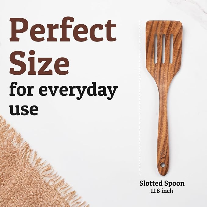 PriorityChef Teak Wooden Slotted Turner - Image 4