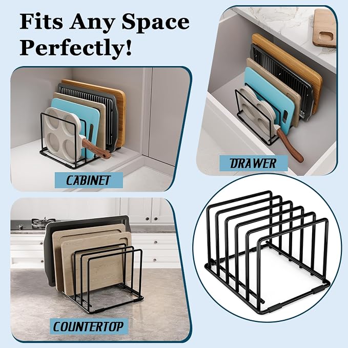 2-Pack Cutting Board Organizer, 5-Slot Steel Kitchen Storage Rack - Image 6