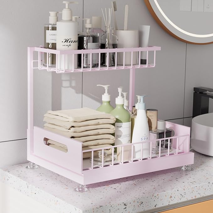 Saydear Under Sink Organizer Storage 2-Tier Premium Metal Pull-Out Kitchen - Image 3