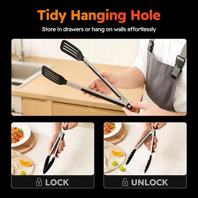HST Tongs for Cooking with Silicone Tips, Non Stick Kitchen Tongs with Silicone - Image 7