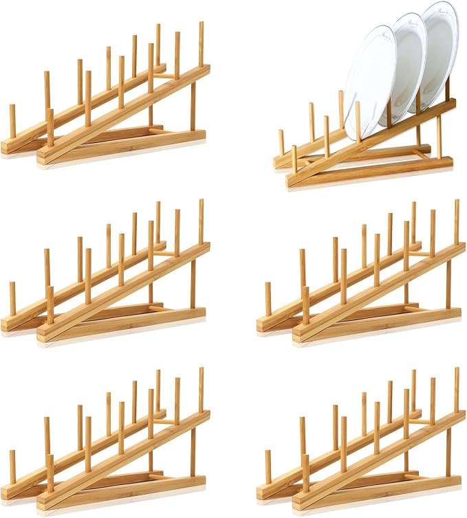 6 Pack Dish Rack Bamboo Drying Rack Wooden Plate Dish Rack Cabinet Organizer by TIE-DailyNec