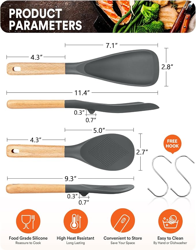 Cooking Spoon and Rice Scooper for Nonstick Cookwares, Wood Handle Spoon for - Image 2