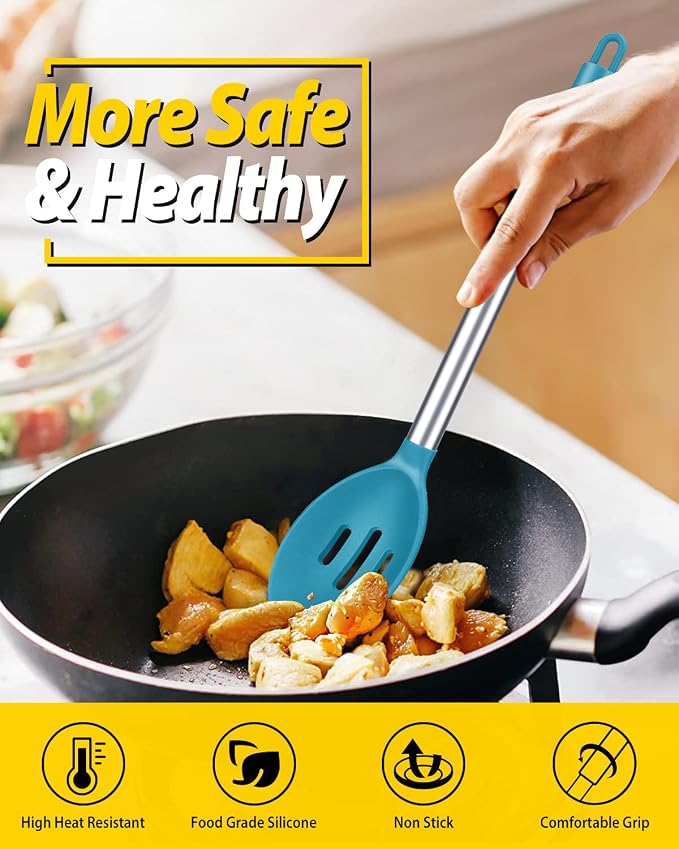 Pack of 2 Large Silicone Cooking Spoons, Non Stick Solid Basting Spoon - Image 3