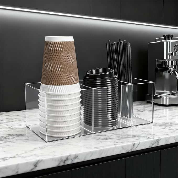 Acrylic Cup Holder for Countertop, 3 Slots Acrylic Coffee Bar Accessories and by ClarityCraze