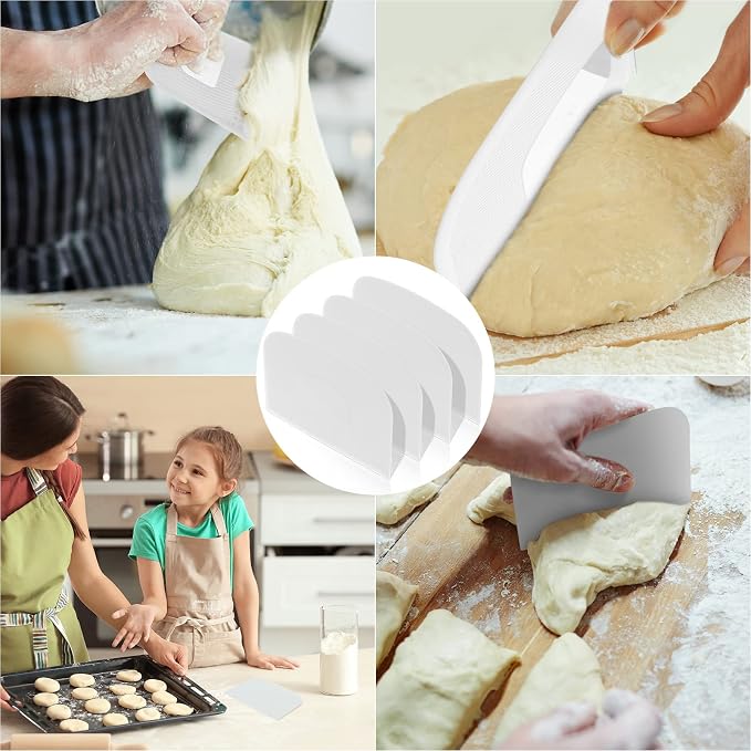 Queekay 4 Pcs Plastic Dough Scraper Flexible Dough Cutter Bench Scraper - Image 5